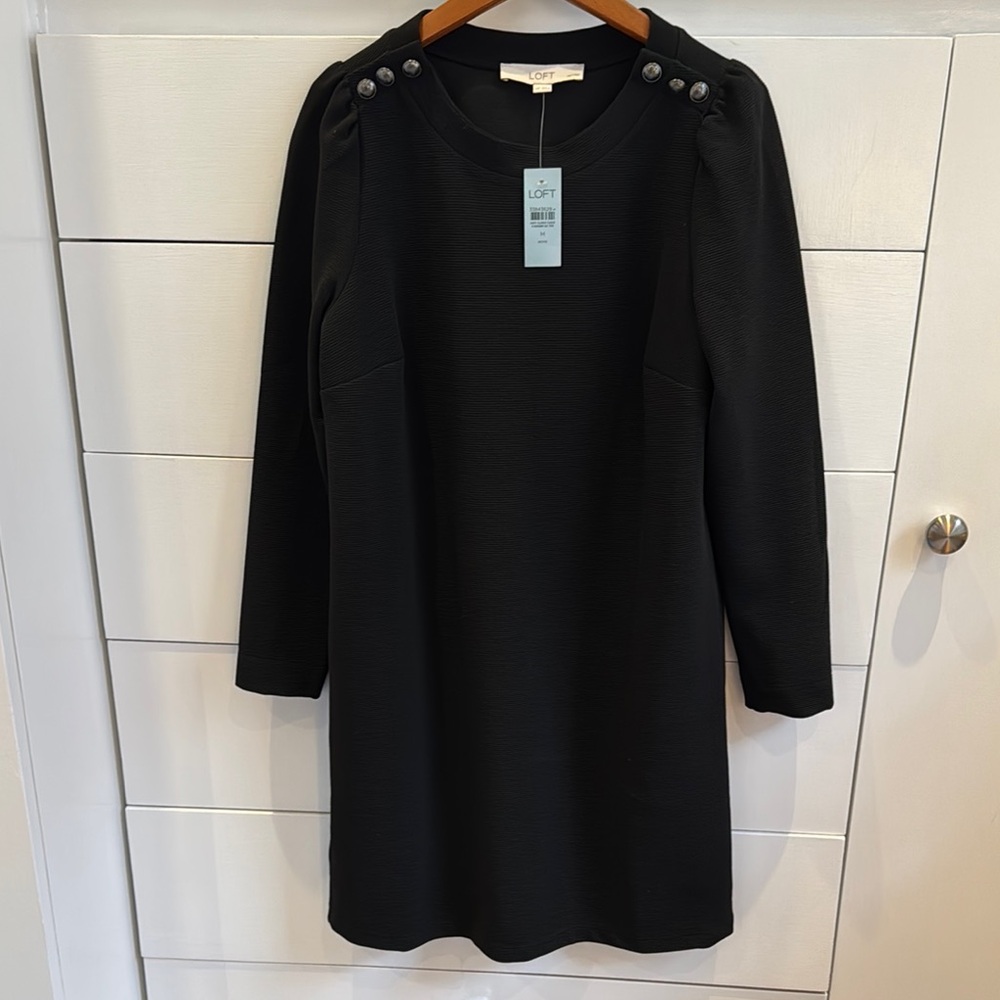 Black Long Sleeve Dress with Button Detail